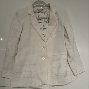 Chic Cream Blazer with Frayed Edges